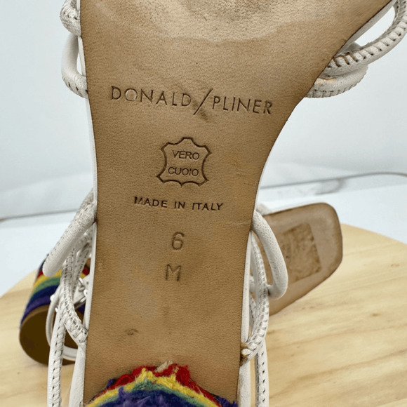 Donald J Pliner Strappy Leather Sandals Size 6 Block Heel Rainbow White Fairy - Picture 11 of 14